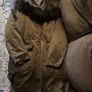 Torrid Olive Puffer Coat with Black Faux Fur